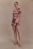 Adrienne One Shoulder Mesh Mini Dress Nude Blurred Floral Print