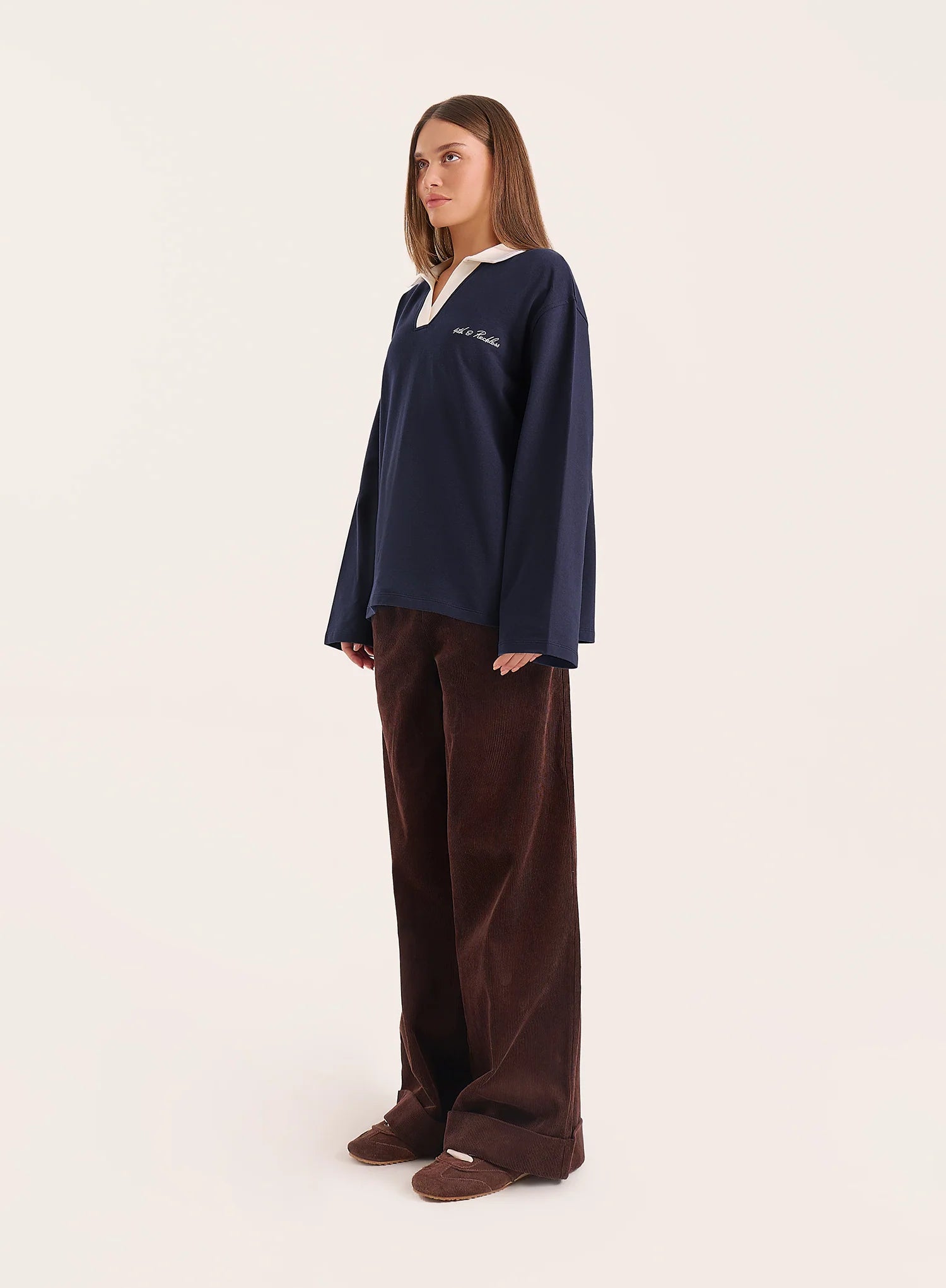 Navy Branded Contrast Collar Rugby Shirt