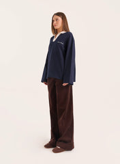 Navy Branded Contrast Collar Rugby Shirt