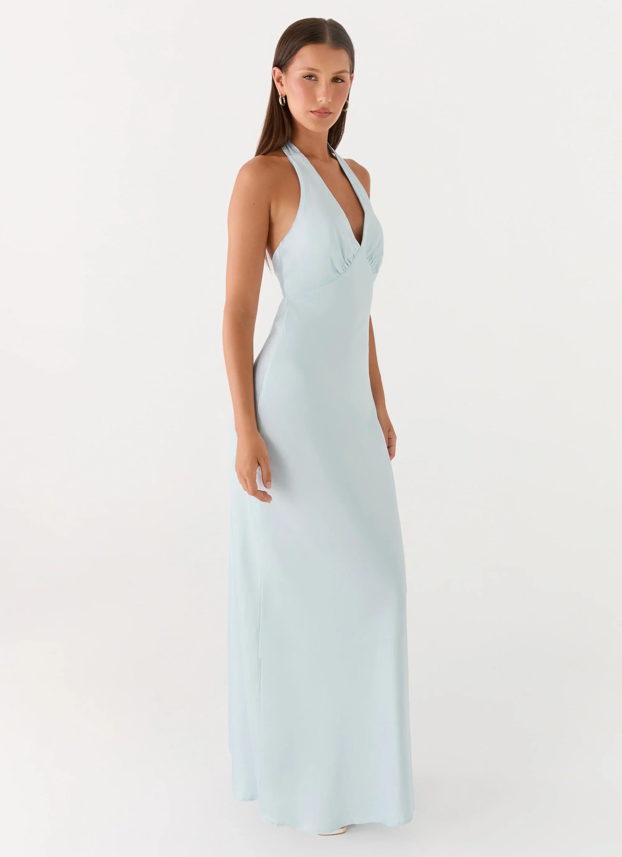 Heavy Hearted Satin Maxi Dress Ice Blue