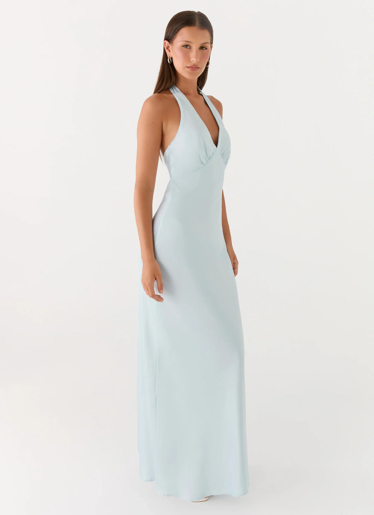 Heavy Hearted Satin Maxi Dress Ice Blue