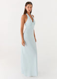 Heavy Hearted Satin Maxi Dress Ice Blue