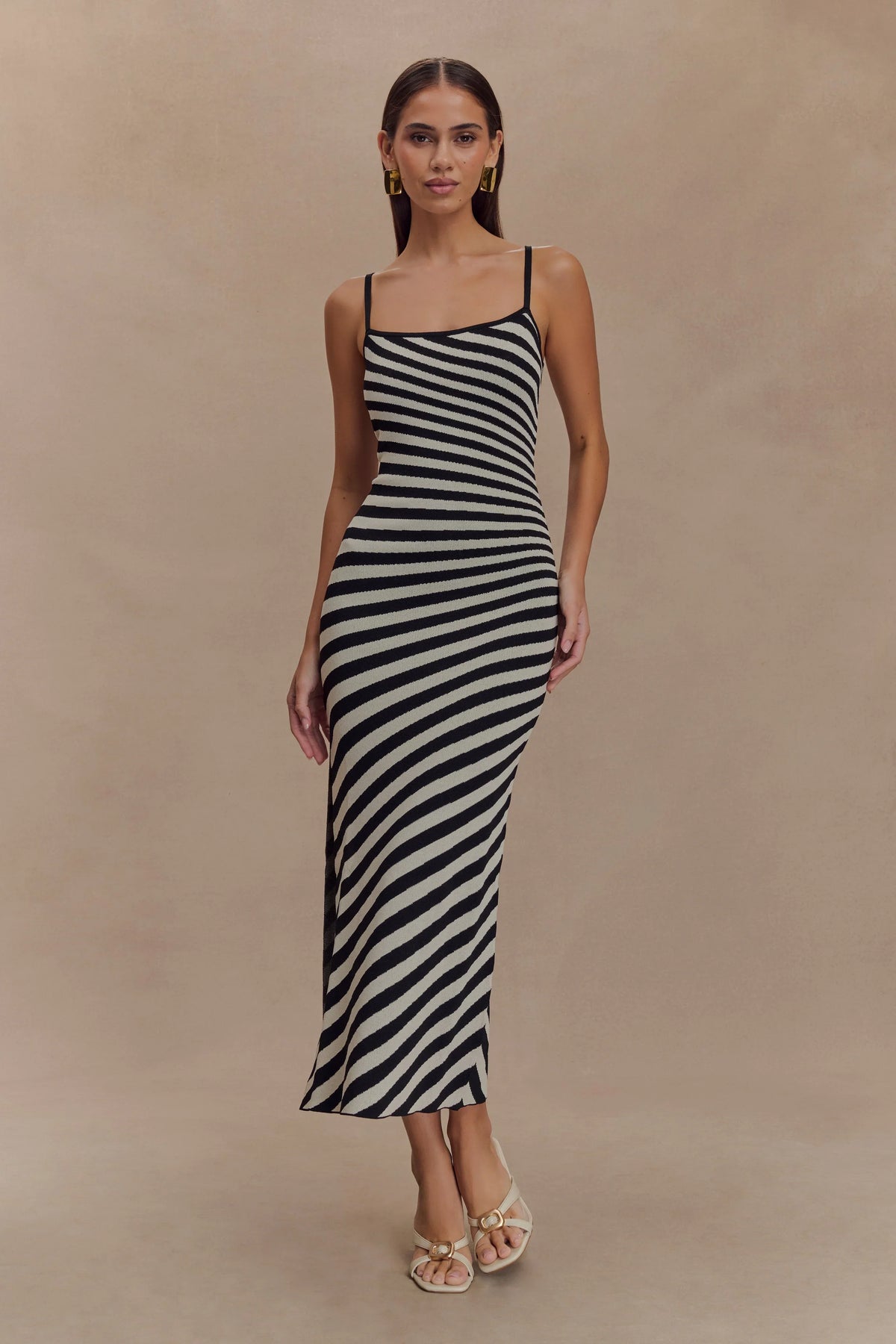Raven Striped Knit Midi Dress Black White