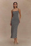 Raven Striped Knit Midi Dress Black White