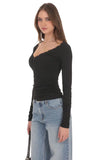 Lace Trim Long Sleeve Top in Black