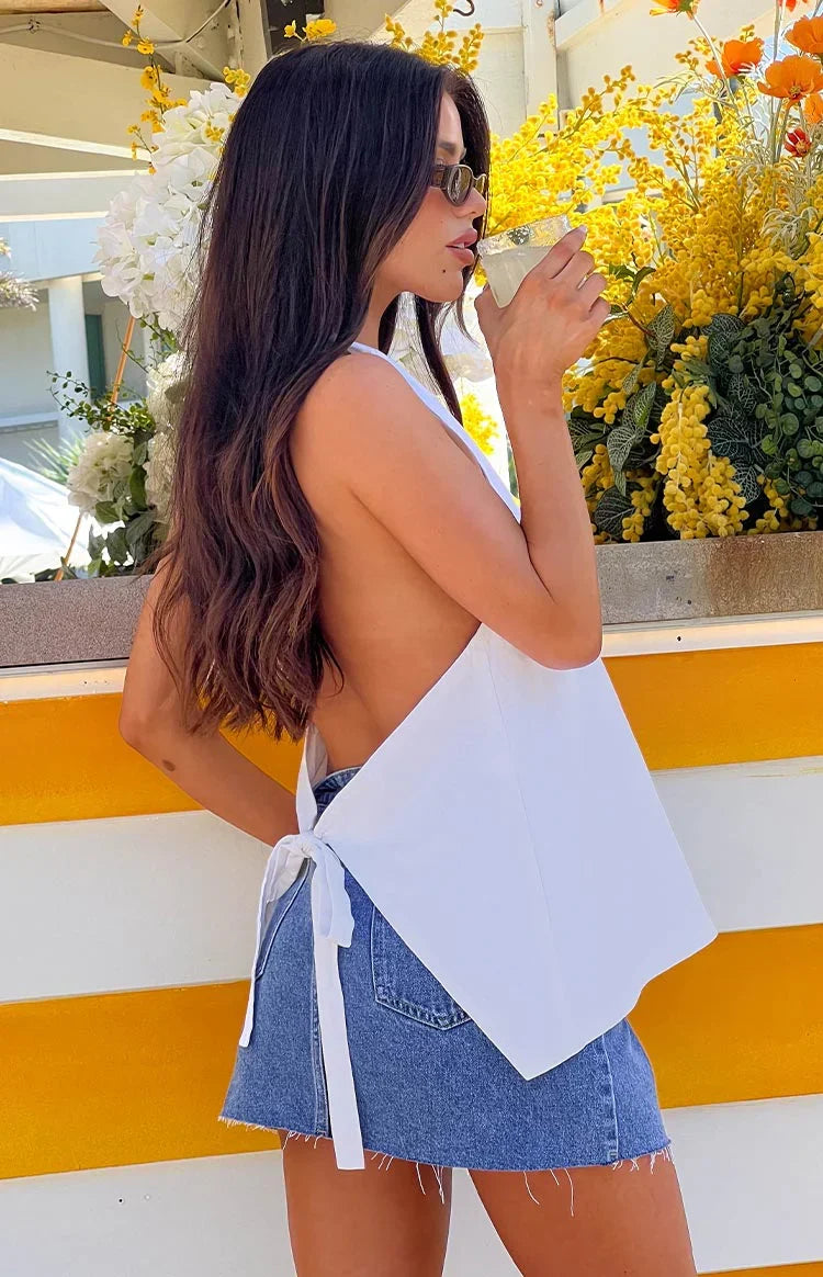 Petie White Linen Blend Top