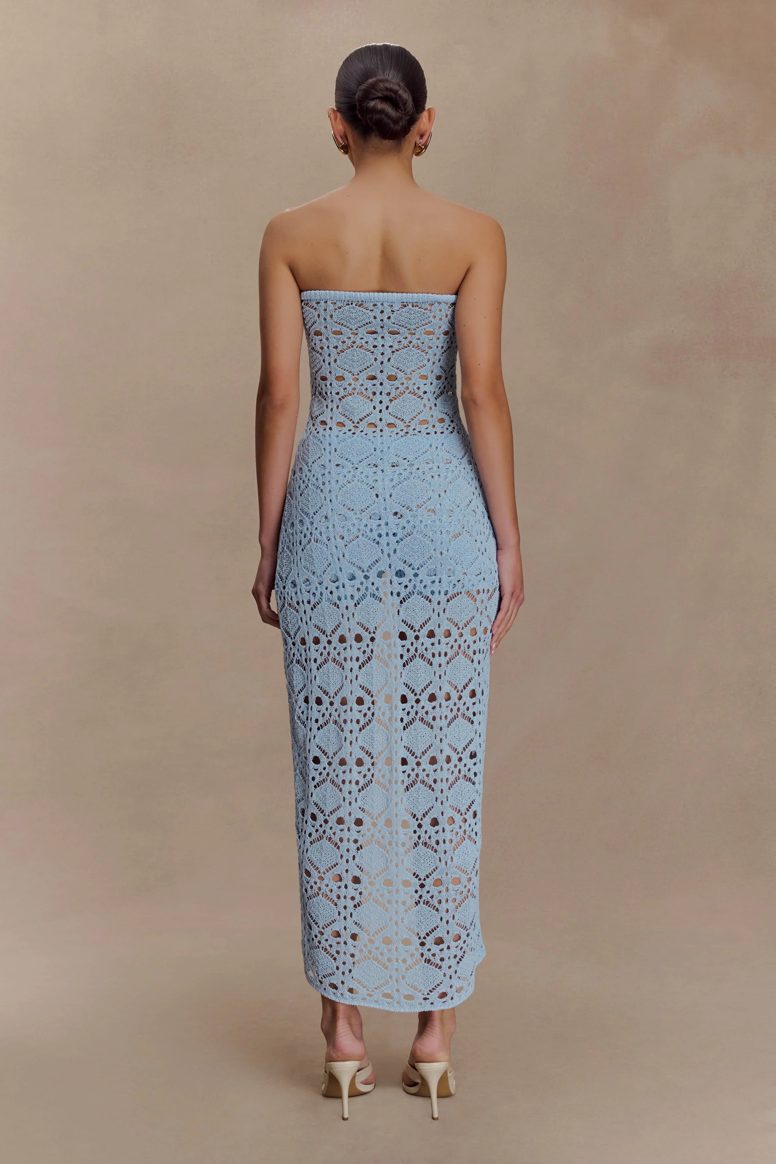 Aeline Strapless Crochet Knit Top Sky Blue