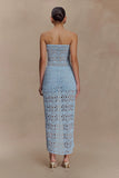 Aeline Strapless Crochet Knit Top Sky Blue