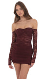 Lace Off Shoulder Bodycon Dress in Burgundy