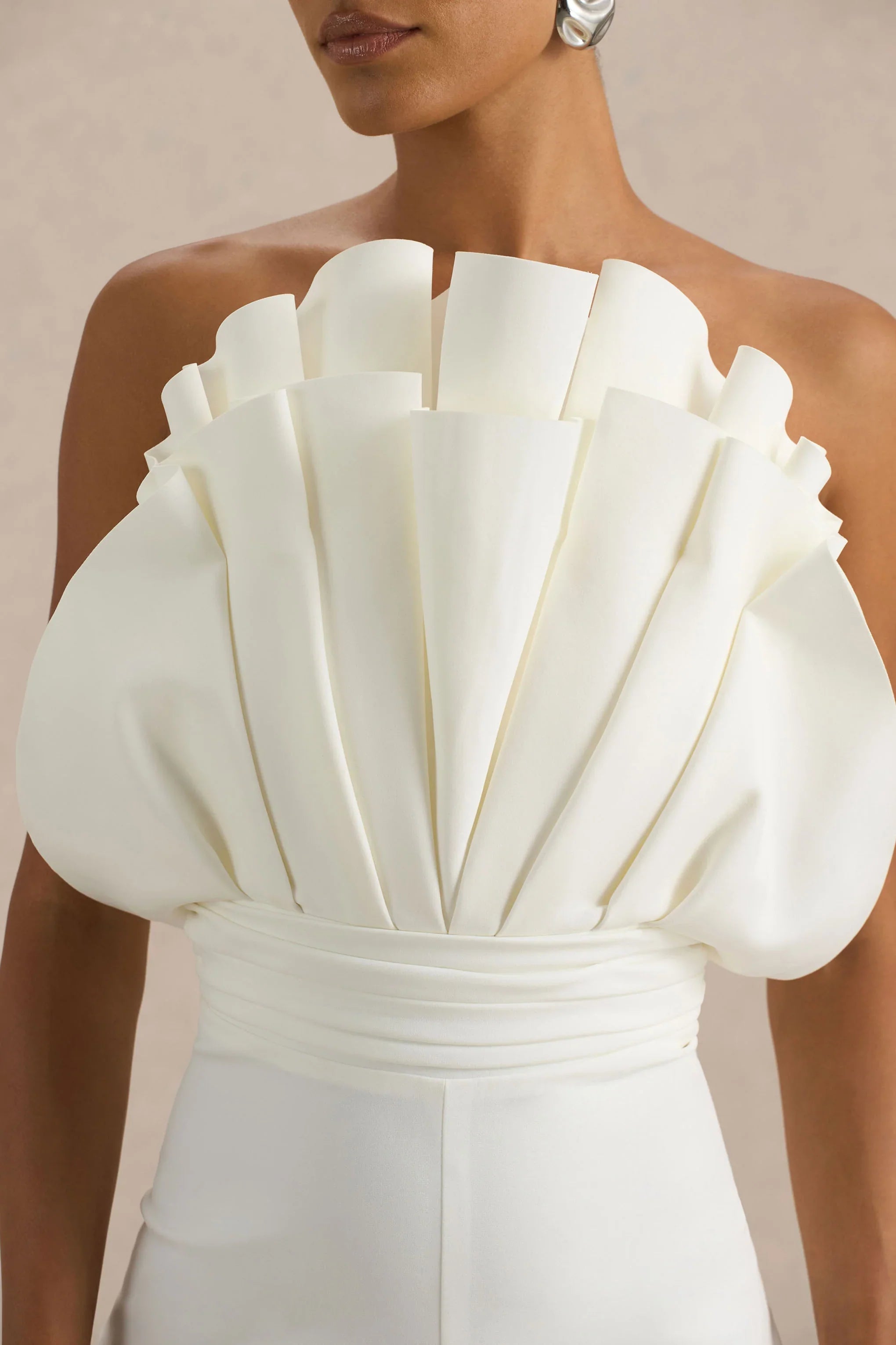 Riga White Ruffled Asymmetric Jumpsuit