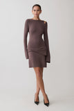 Cresida Knit Long Sleeve Mini Dress With Hardware Peppercorn