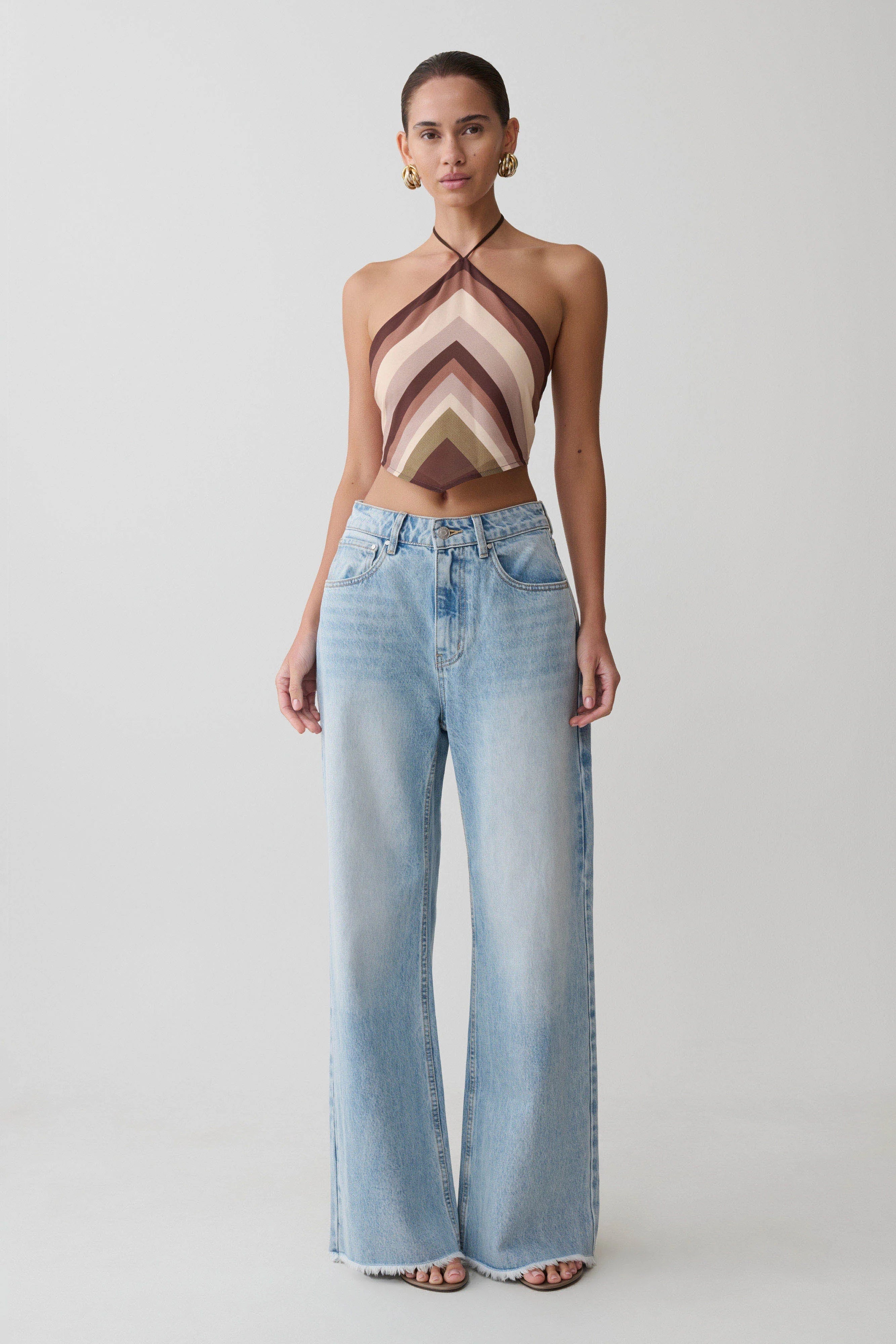 Sebastian Straight Leg Denim Jeans With Fray Hem Washed Light Blue