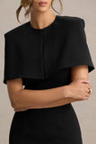 Baylor Black Midi Dress With Removable Cape Detail