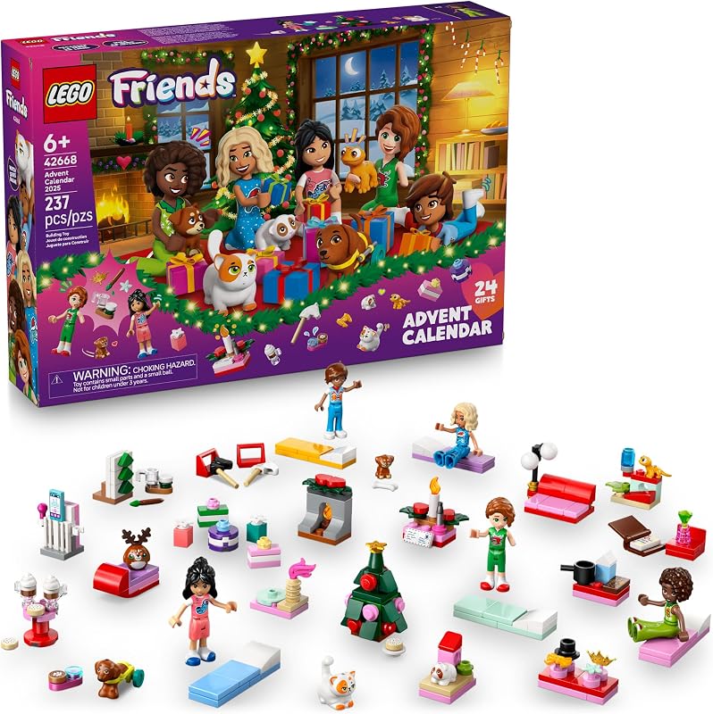 LEGO Friends Advent Calendar 2025 Building Toy Holiday Countdown Set for Girls Boys Ages 6 24 Buildable Surprises 5 Minidolls 5 Pets Kids Gift Idea for Christmas 42668