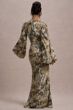 Casarile Snake Print V Neck Balloon Sleeve Maxi Dress