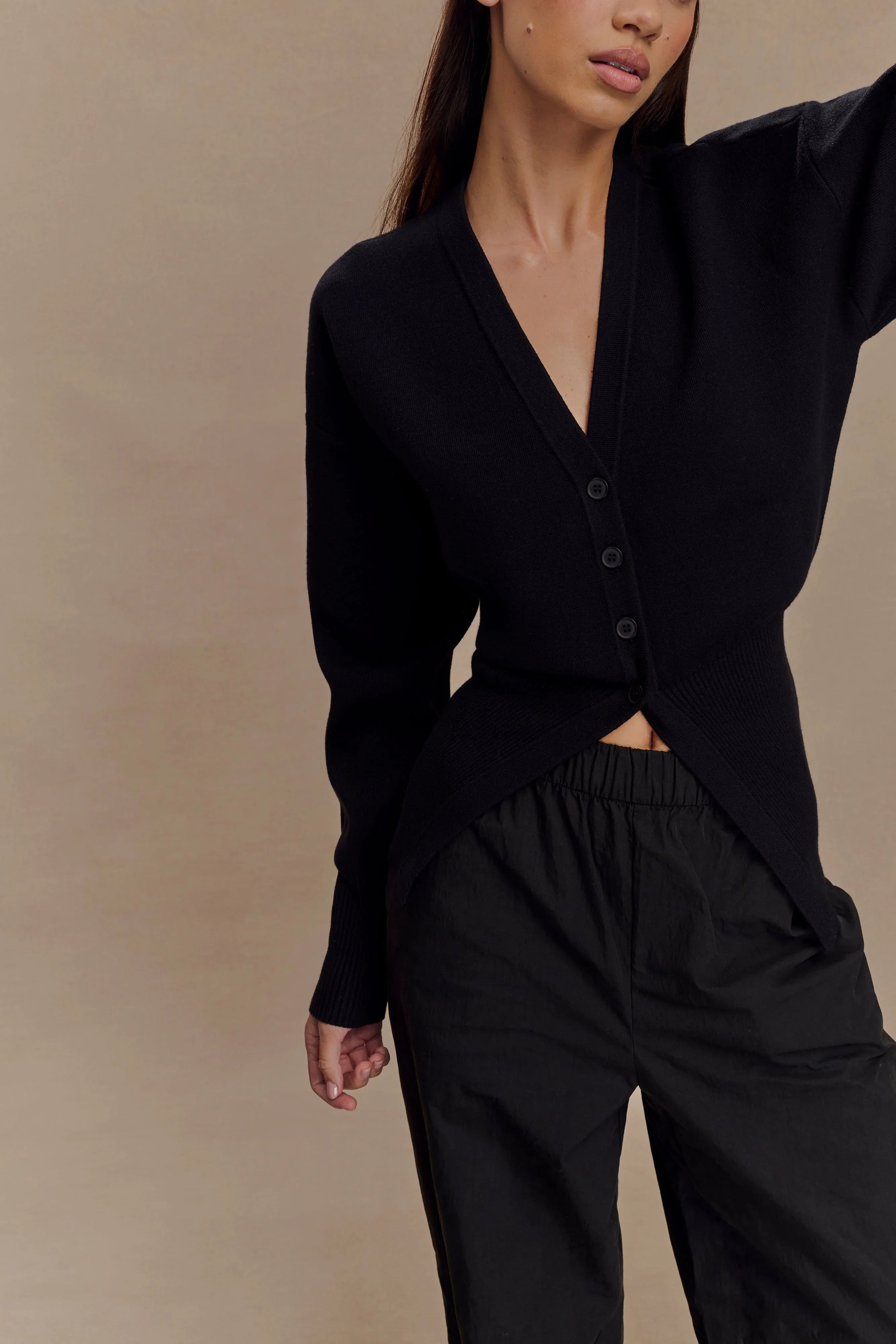 Alexia Buttoned Oversized Cardigan Black