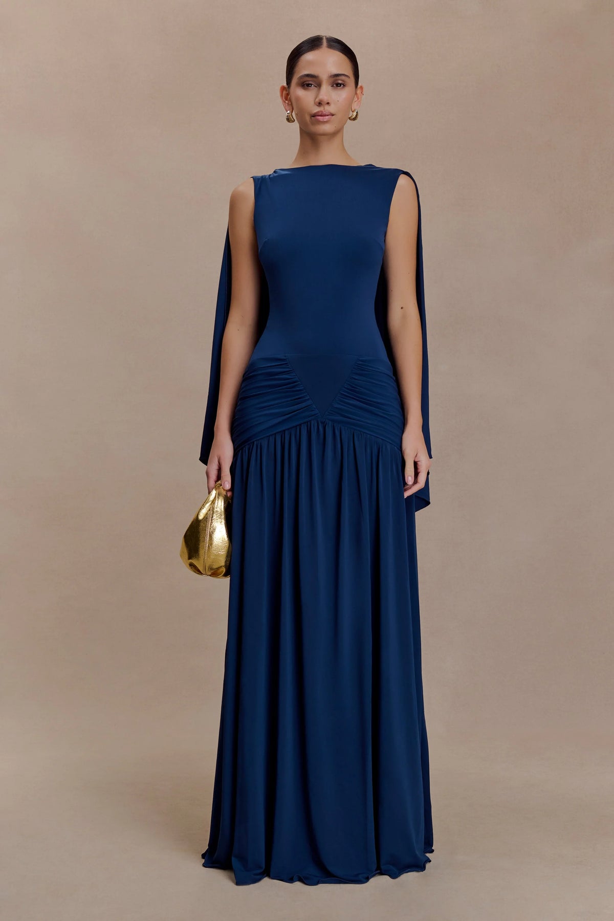 Emory Jersey Cape Maxi Dress Navy