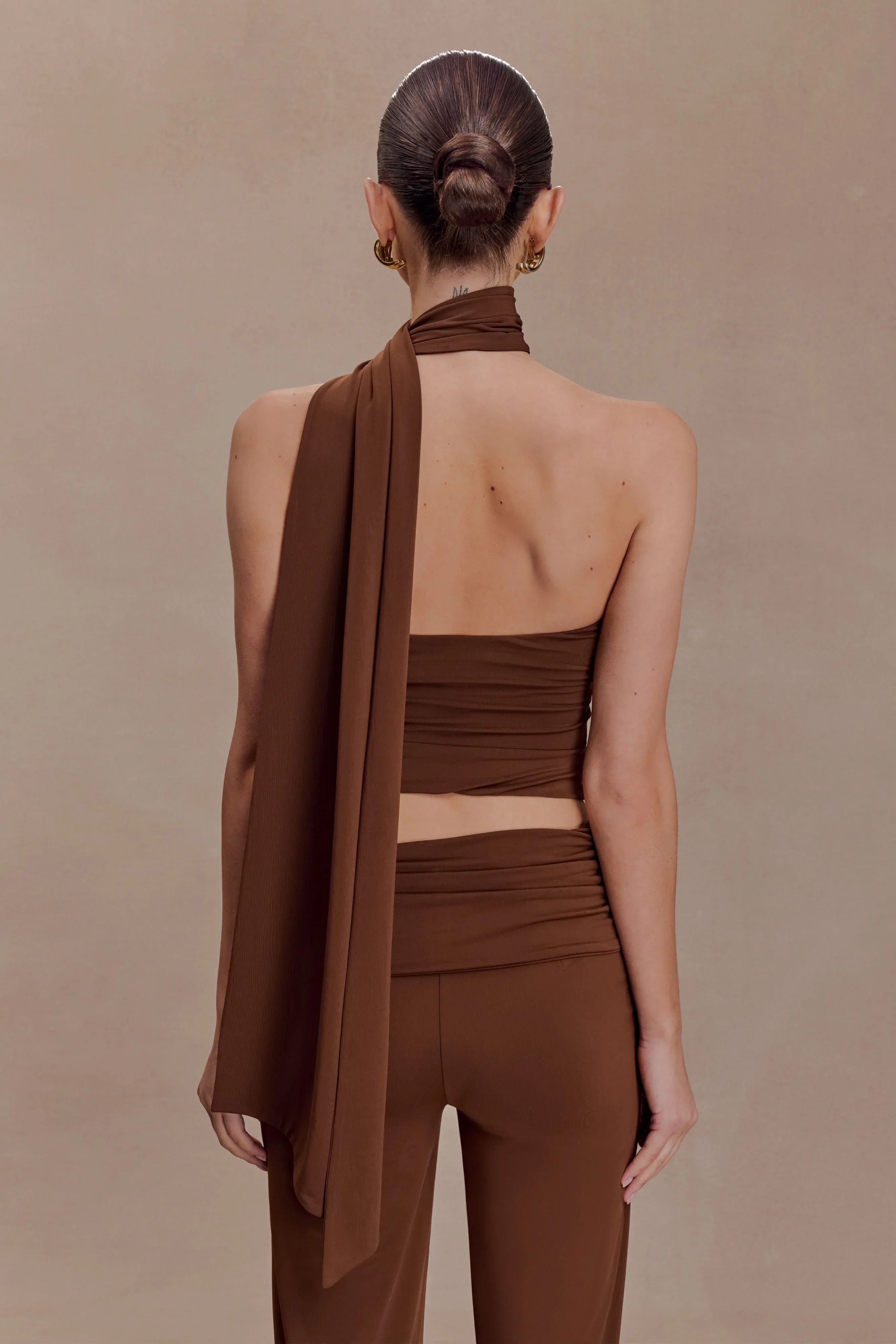 Lydia Slinky Asymmetrical Halter Top Chocolate