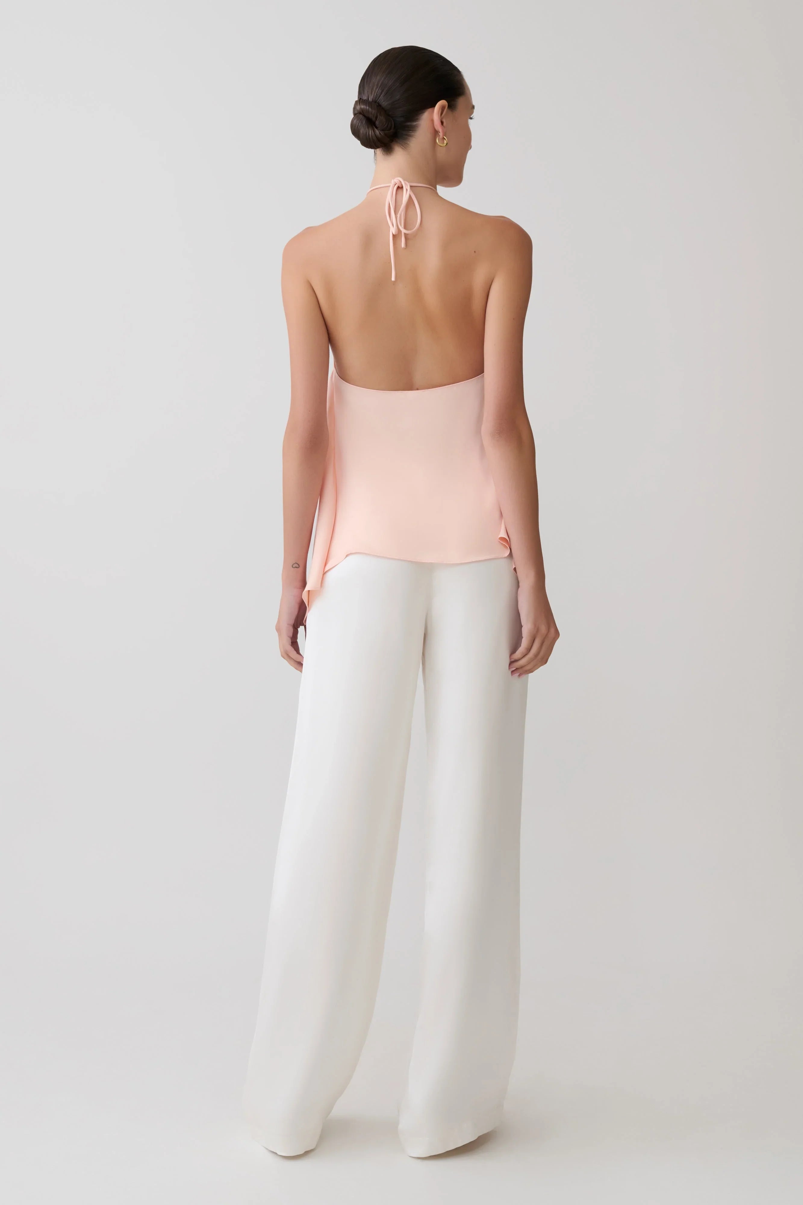 Adelaide Draped Satin Halter Top Peach
