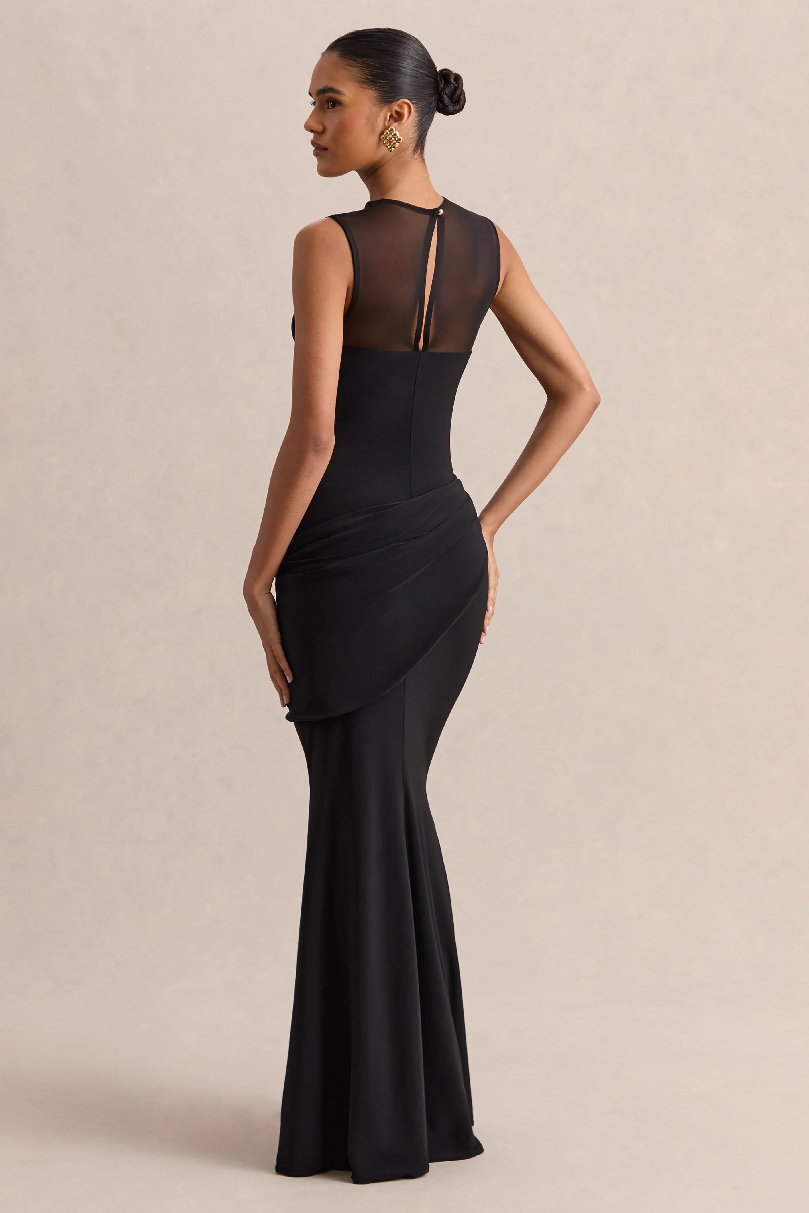 Lyssy Black High Neck Maxi Dress With Mesh Detail