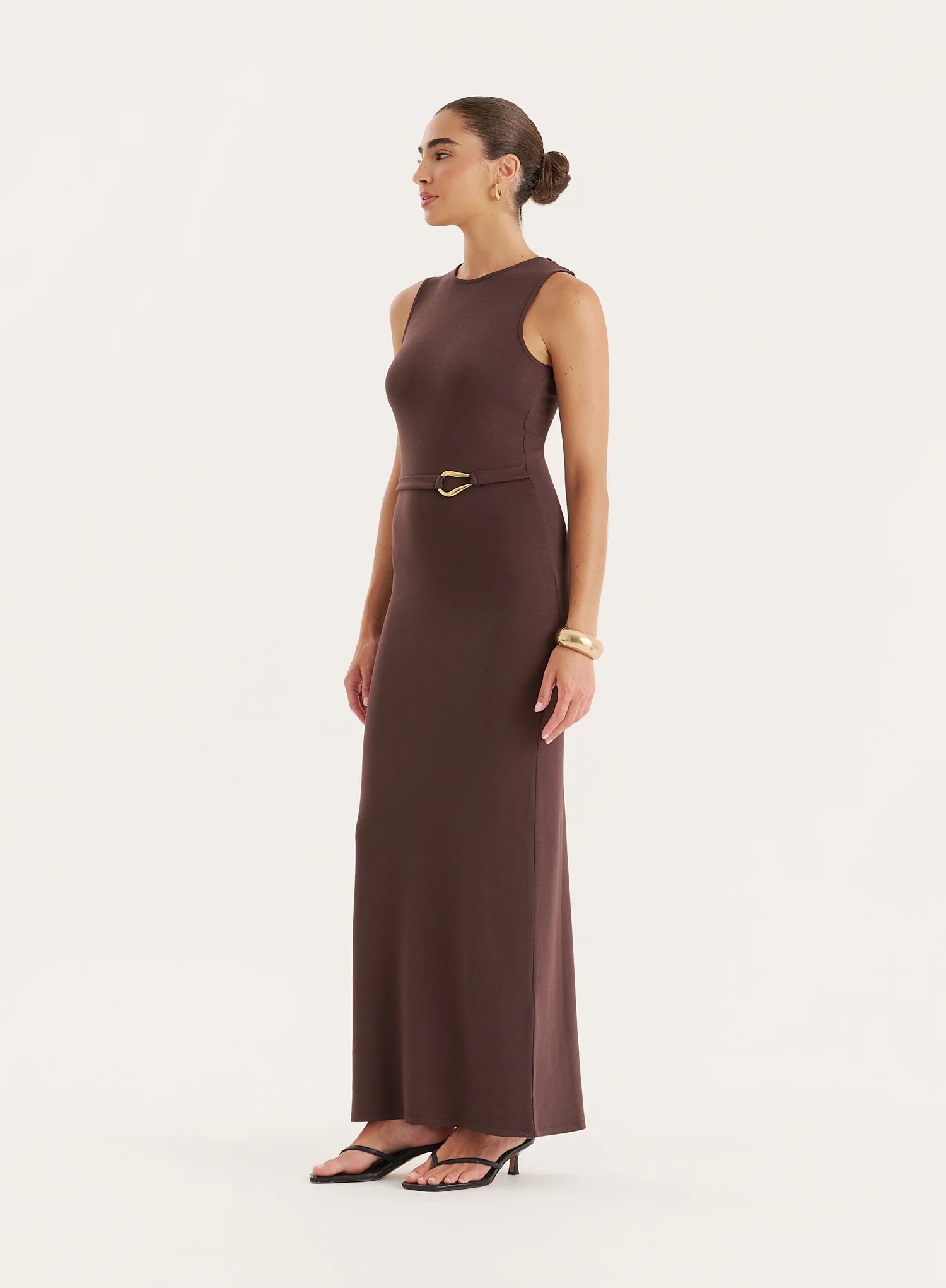 Chocolate Gold Hardware Belt Detail Maxi Dress