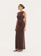 Chocolate Gold Hardware Belt Detail Maxi Dress