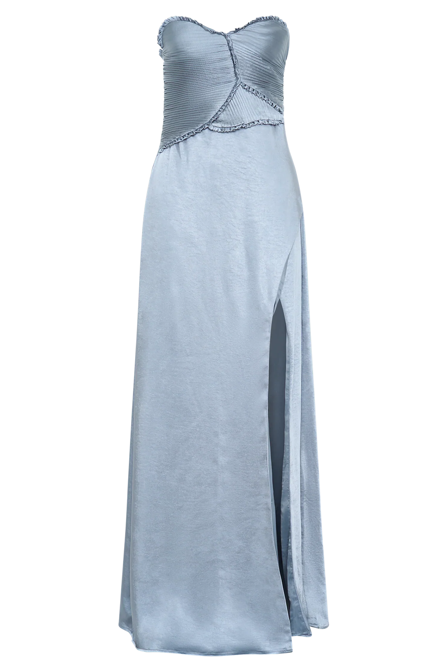 Larissa Satin Maxi Dress With Ruched Petals Frosted Blue
