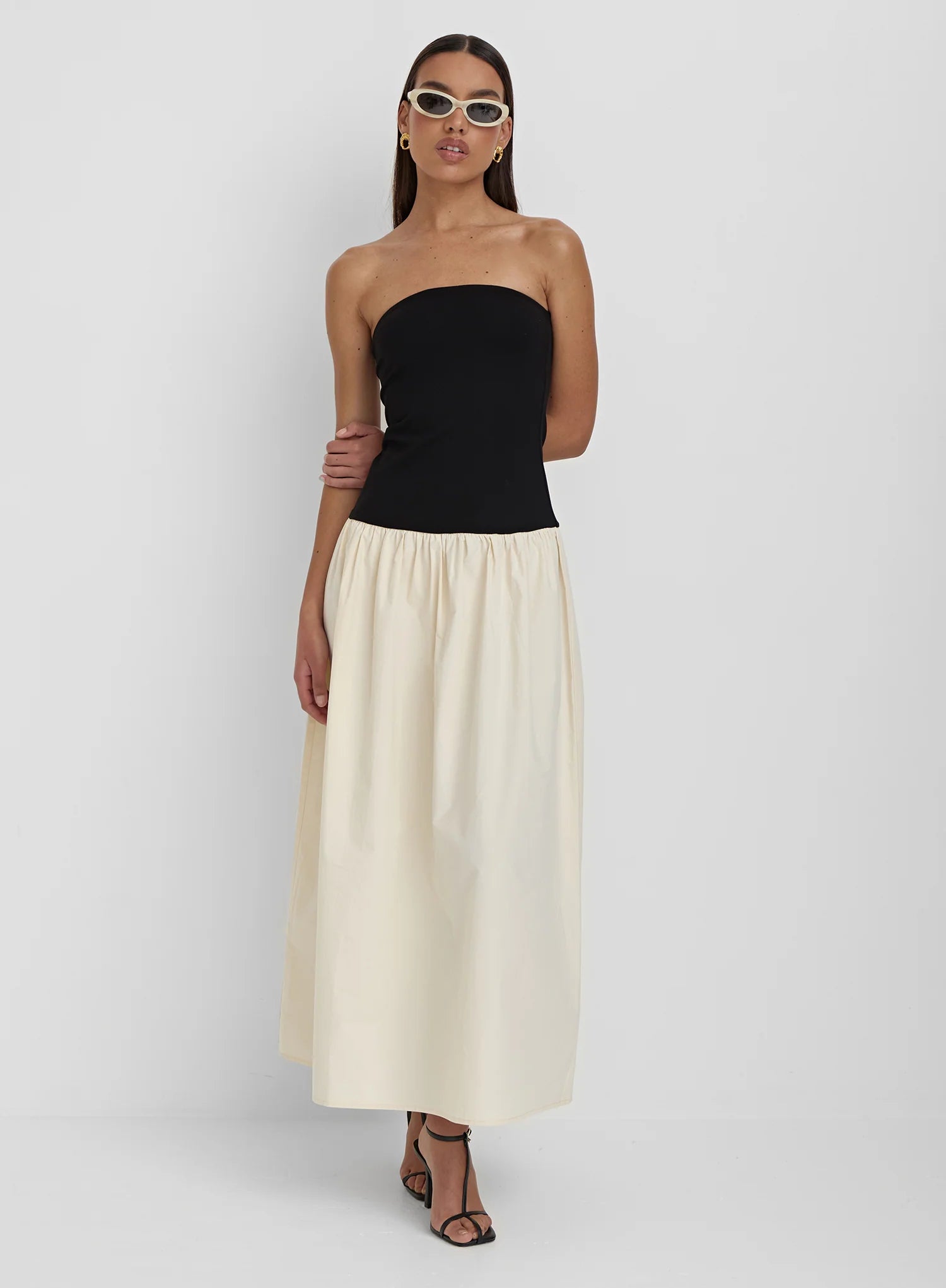 Monochrome Drop Waist Bandeau Dress