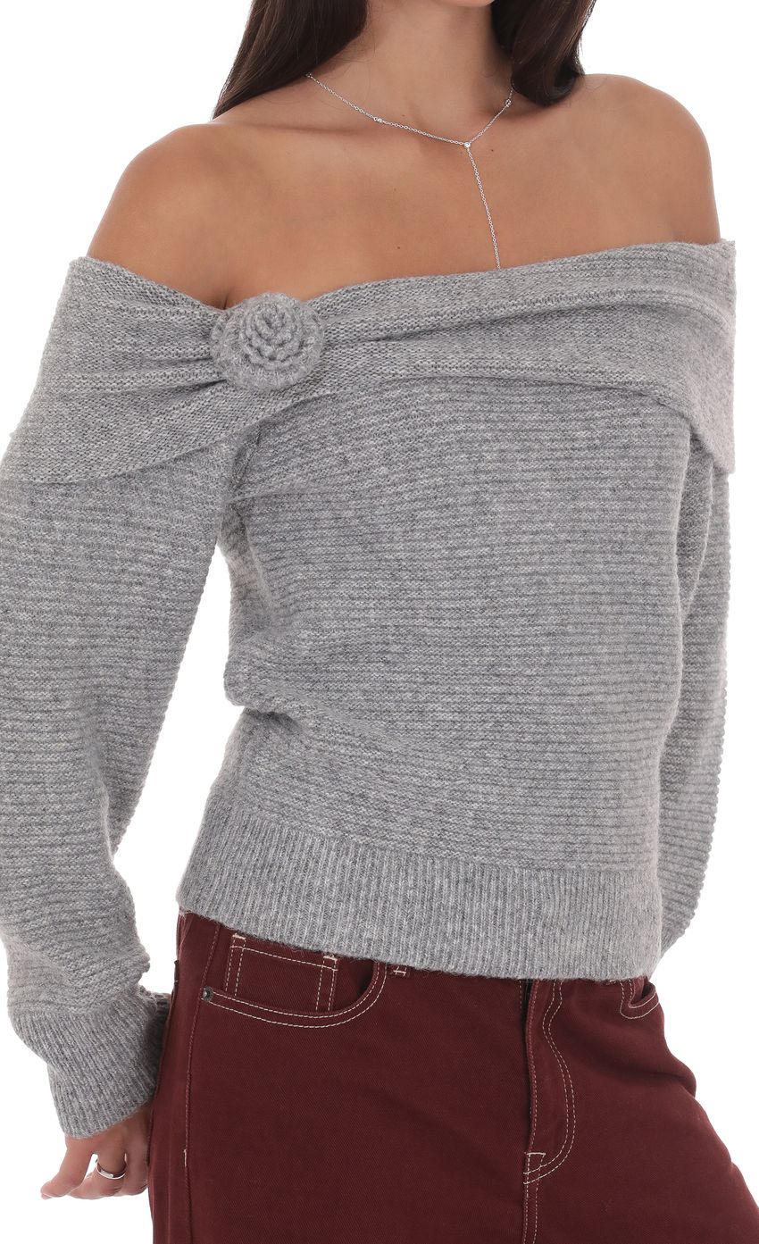 Rosette Off Shoulder Jumper in Grey