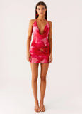 Juicy Fruit Halter Mini Dress Peach Watermelon Flower