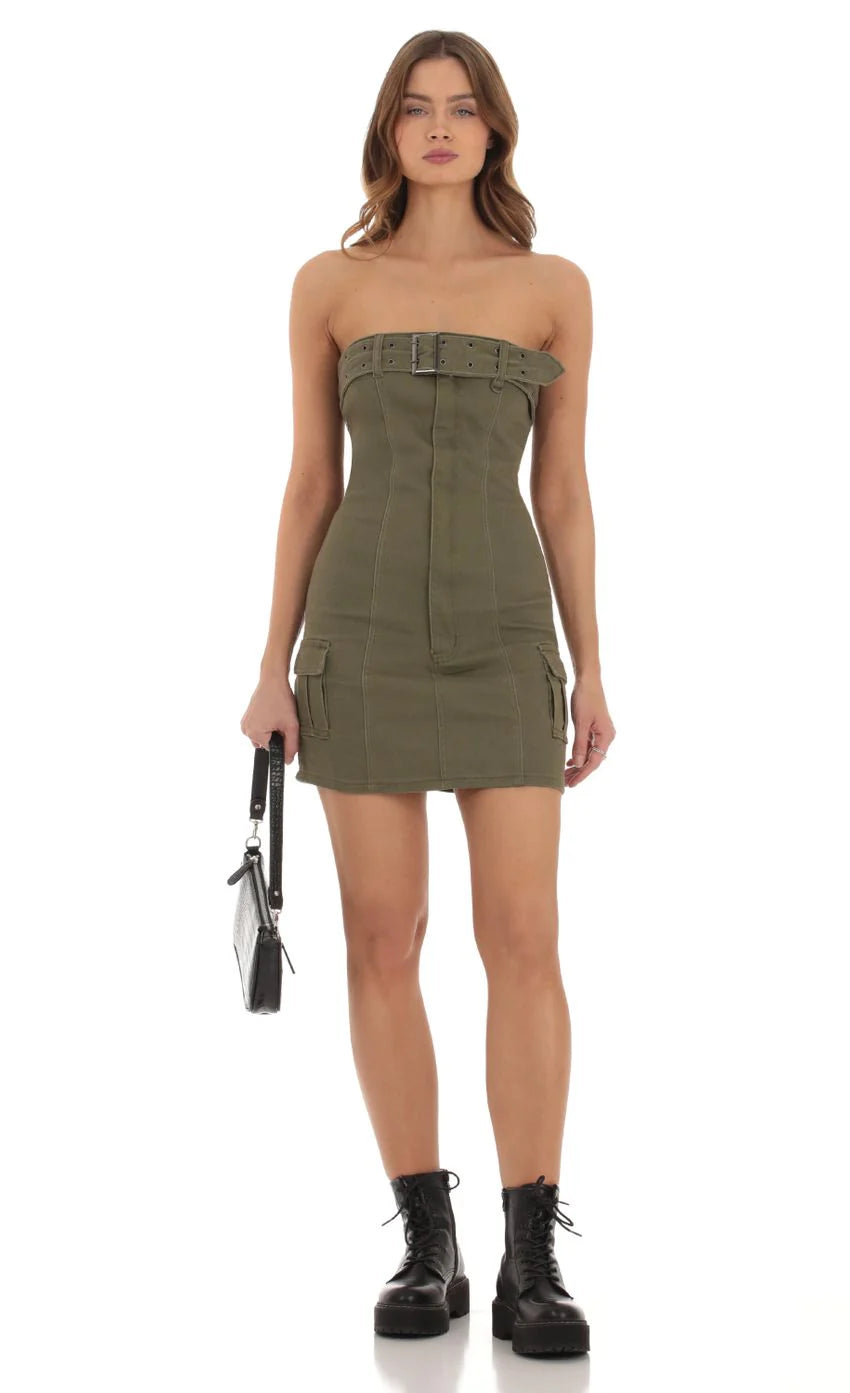 Cargo Mini Dress in Green