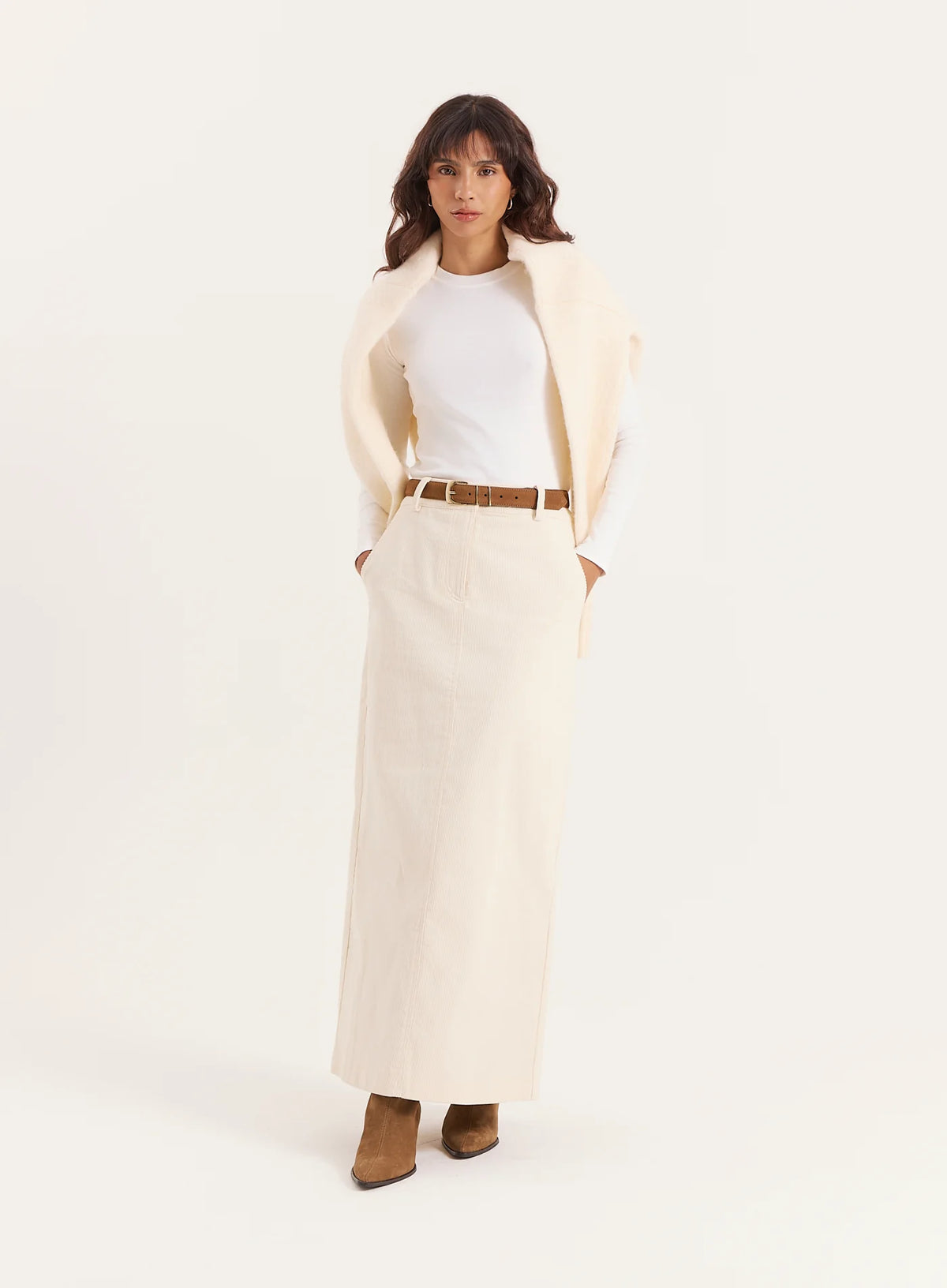 Cream Corduroy Skirt