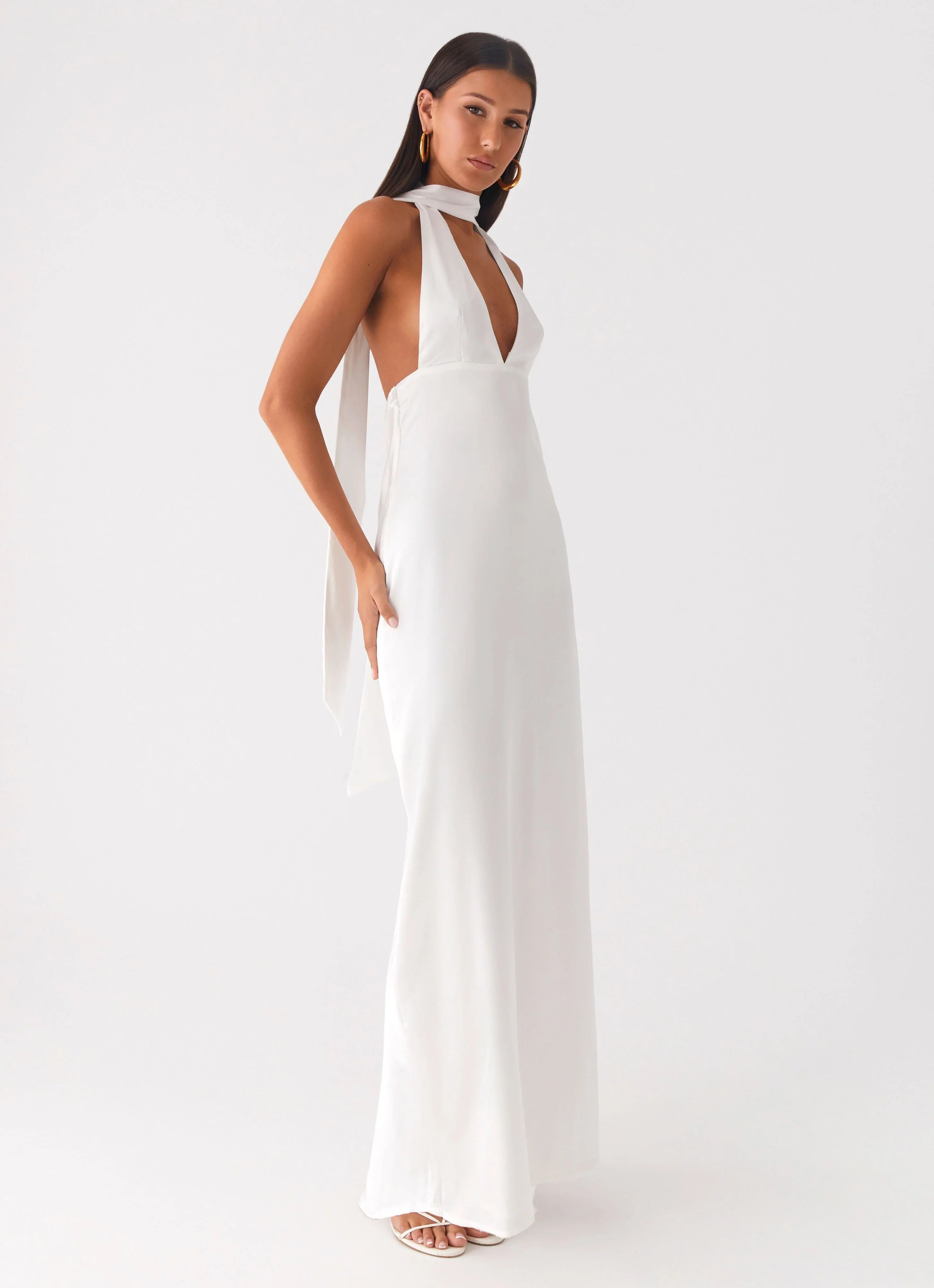 Alicia Satin Halter Maxi Dress White