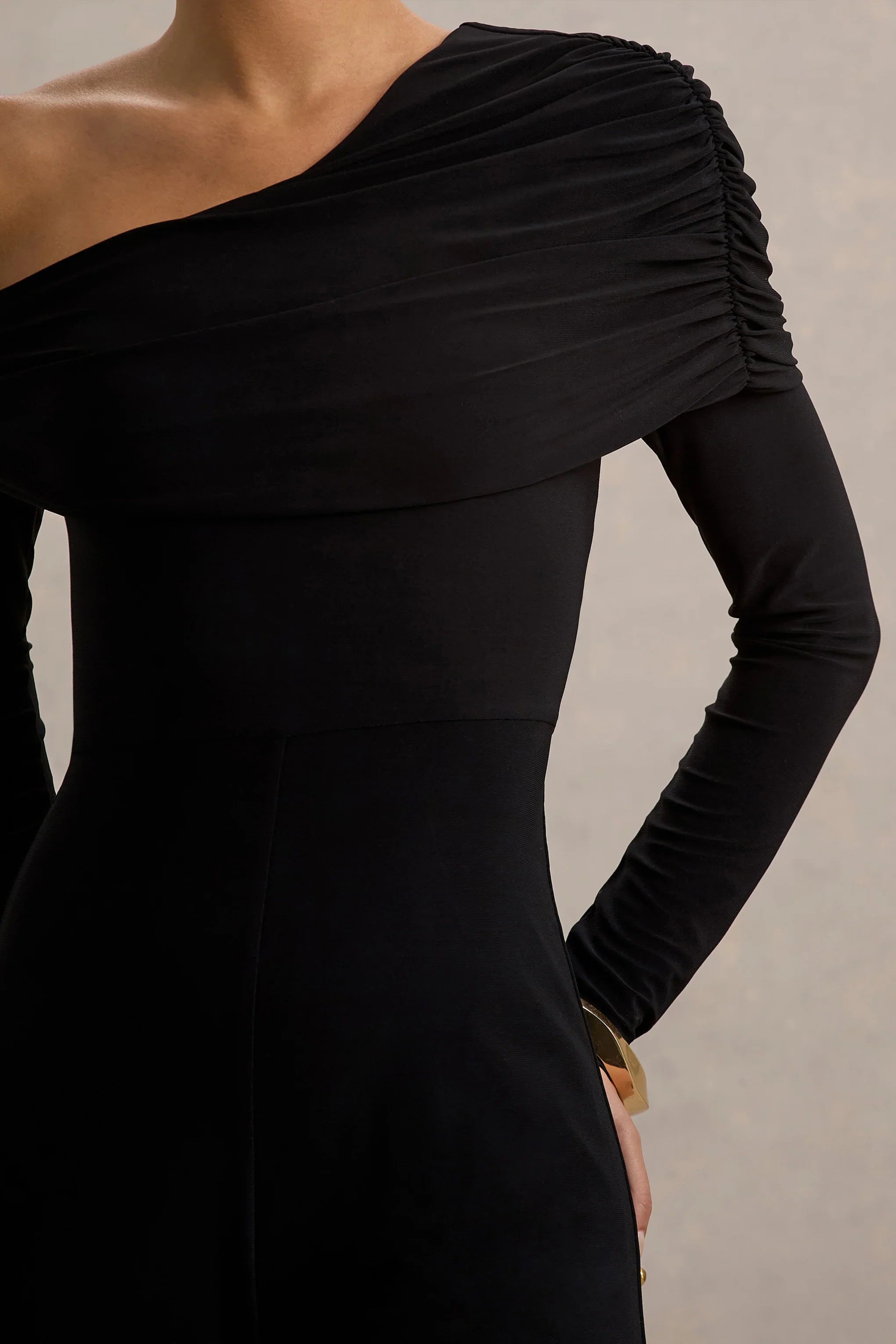 Gracious Black Jumpsuit With Asymmetric Neckline