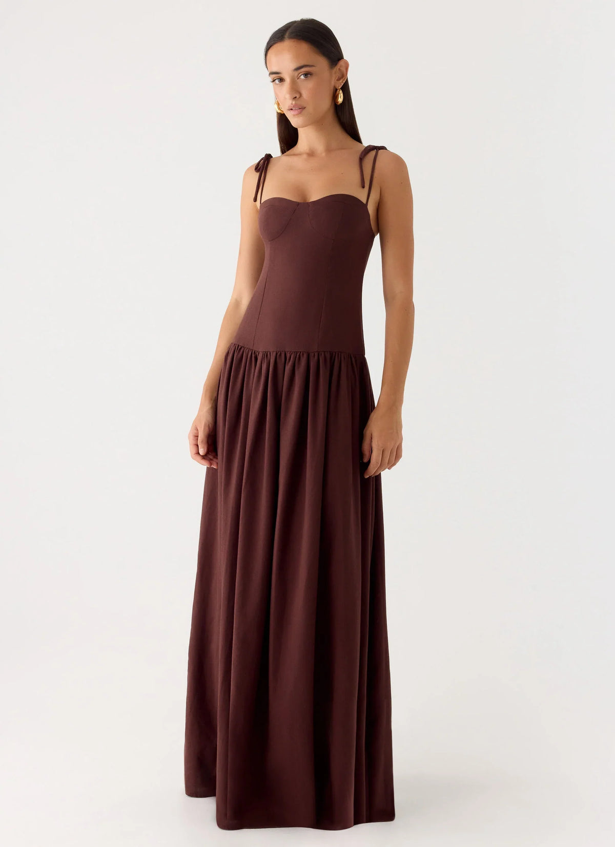 Giovanna Linen Maxi Dress Chocolate Drizzle