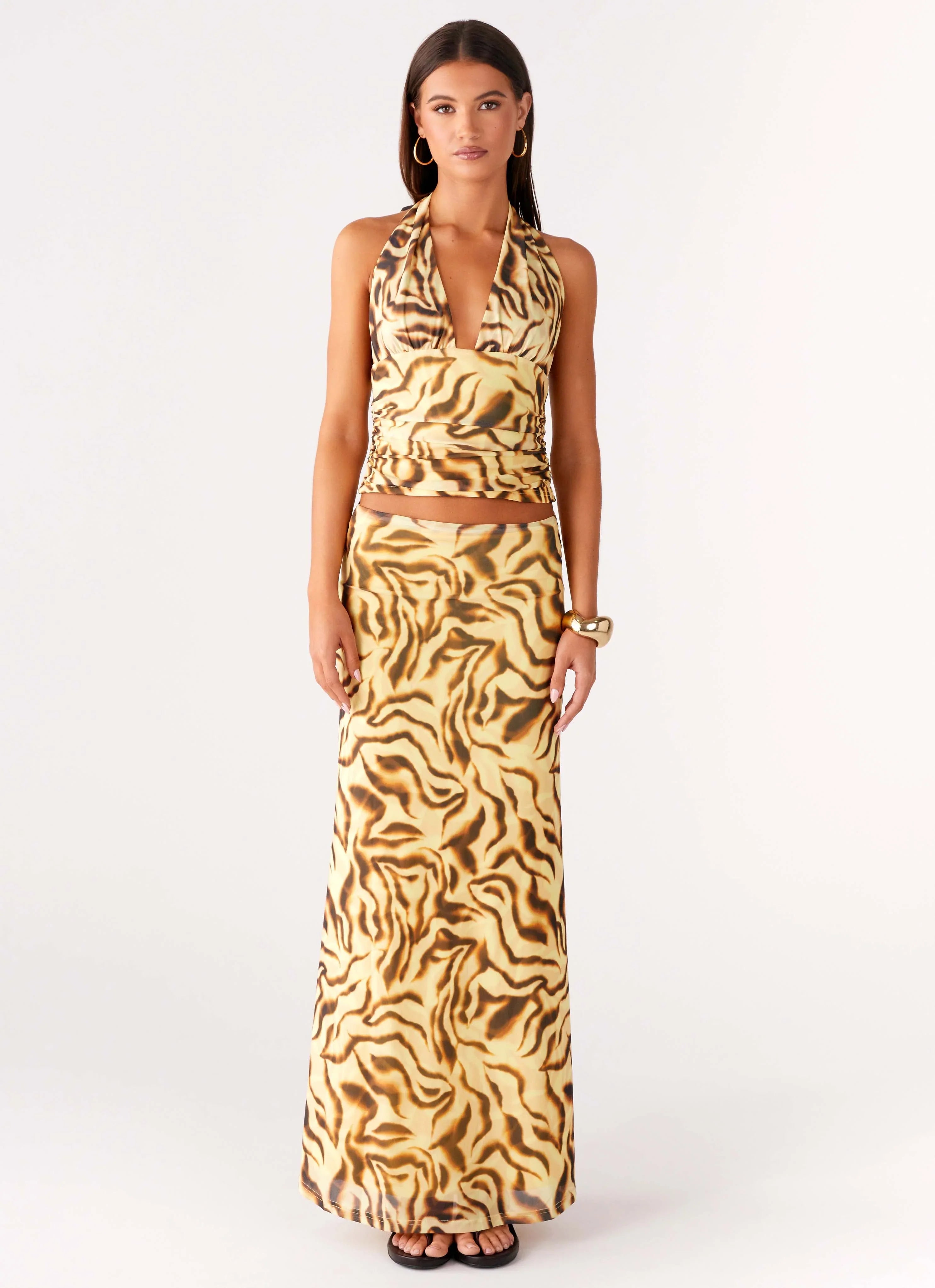 Call Me Low Rise Maxi Skirt Yellow Zebra