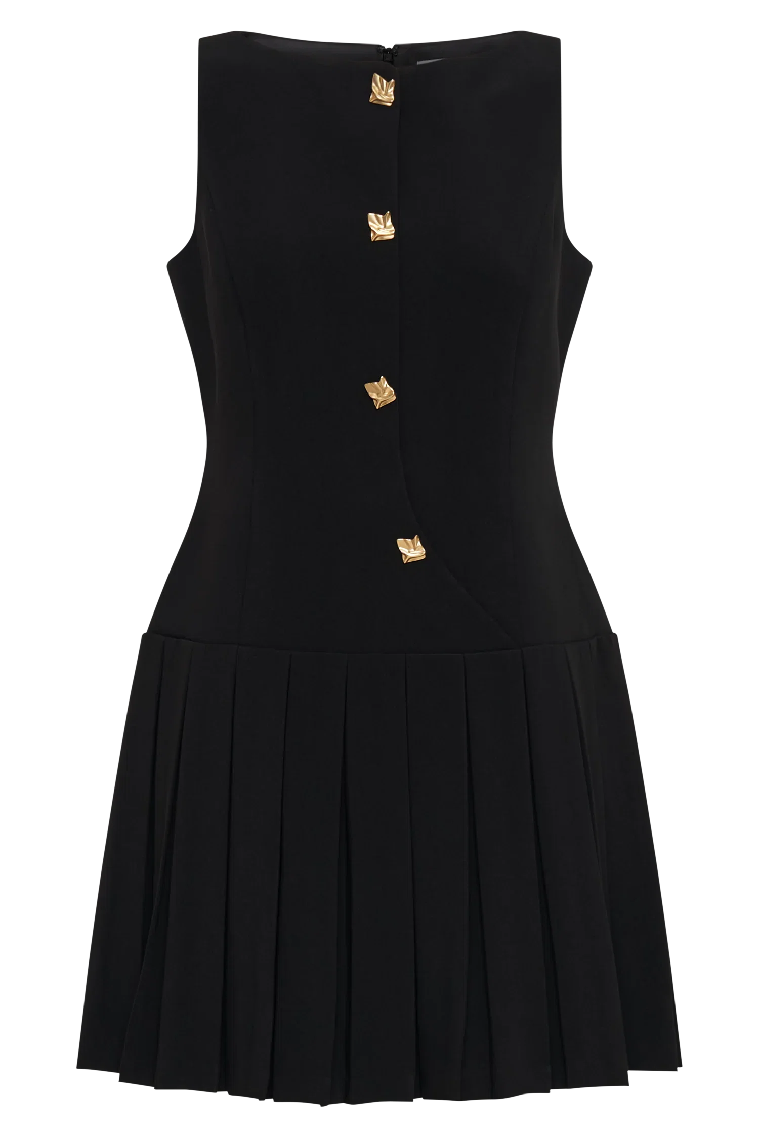 Mackenzie Sleeveless Pleated Mini Dress Black