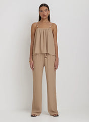Camel Textured Wide Leg Trouser