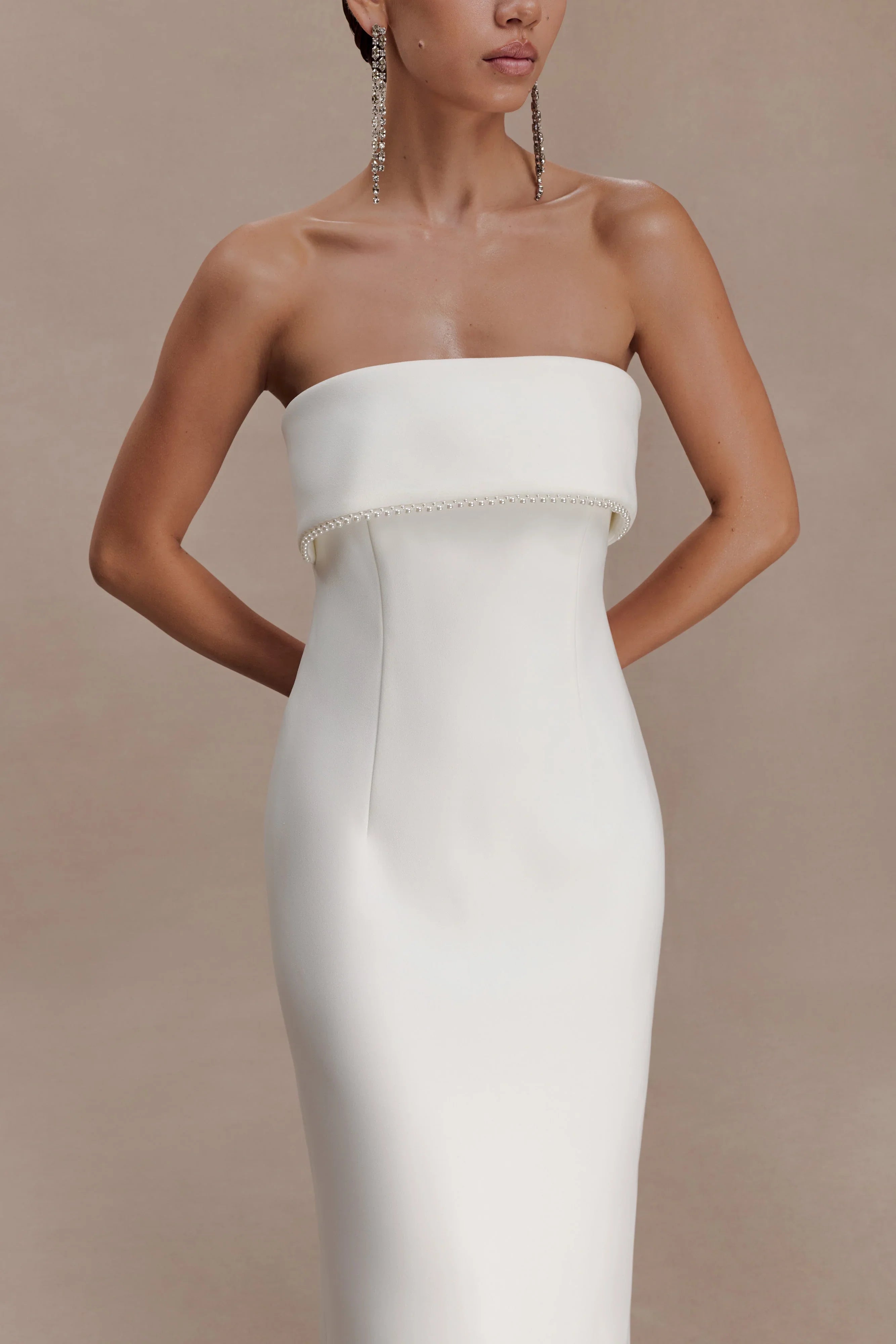 Sloane Strapless Maxi Dress With Pearls White