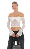 Off Shoulder Sheer Lace Top in White