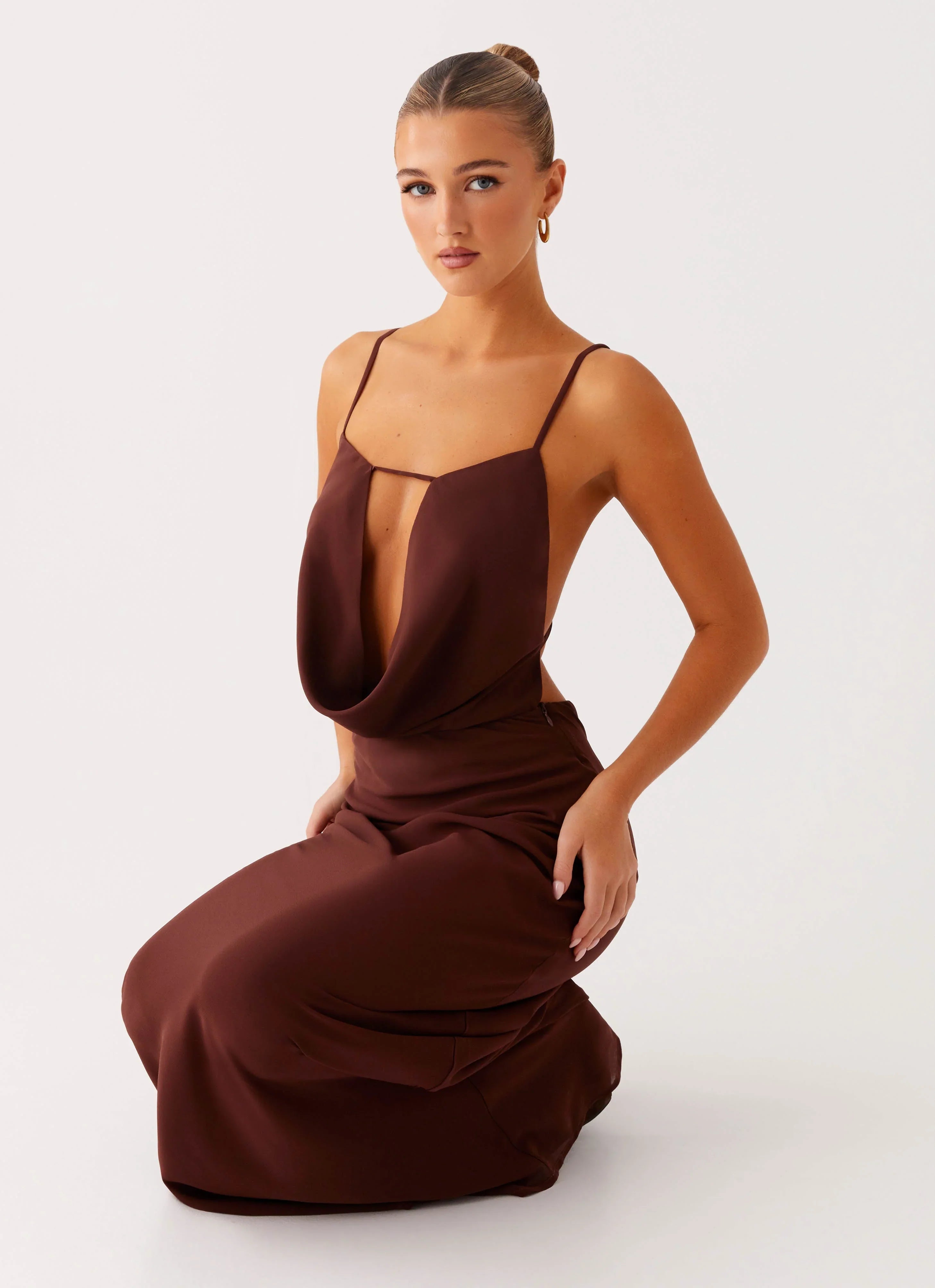 Elation Cowl Neck Maxi Dress Chocolate