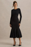 Liberty Black High Neck Mermaid Midi Dress With Ruffling Detail