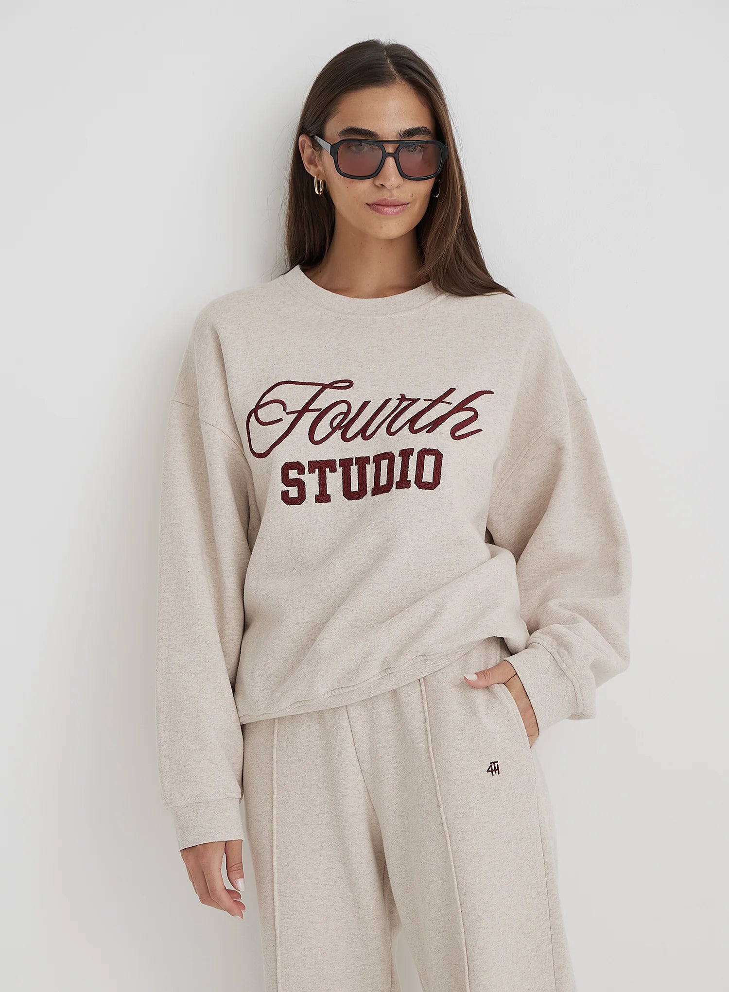 Oatmeal Fourth Studio Slogan Oversized Sweatshirt