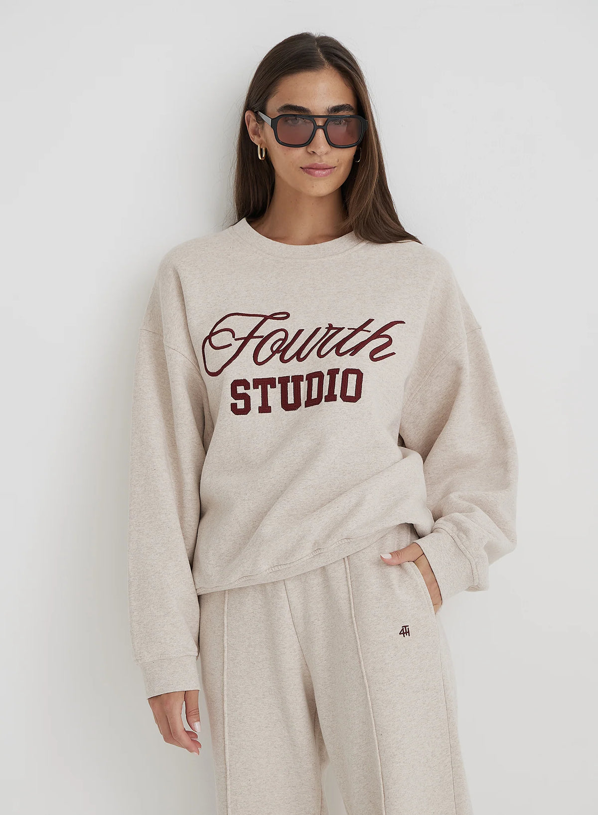Oatmeal Fourth Studio Slogan Oversized Sweatshirt
