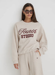 Oatmeal Fourth Studio Slogan Oversized Sweatshirt