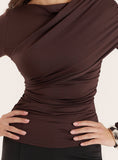 Chocolate Long Sleeved Drape Top