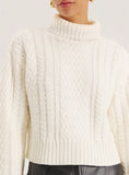 Cream Chunky Knit Turtle Neck Crop Jumper