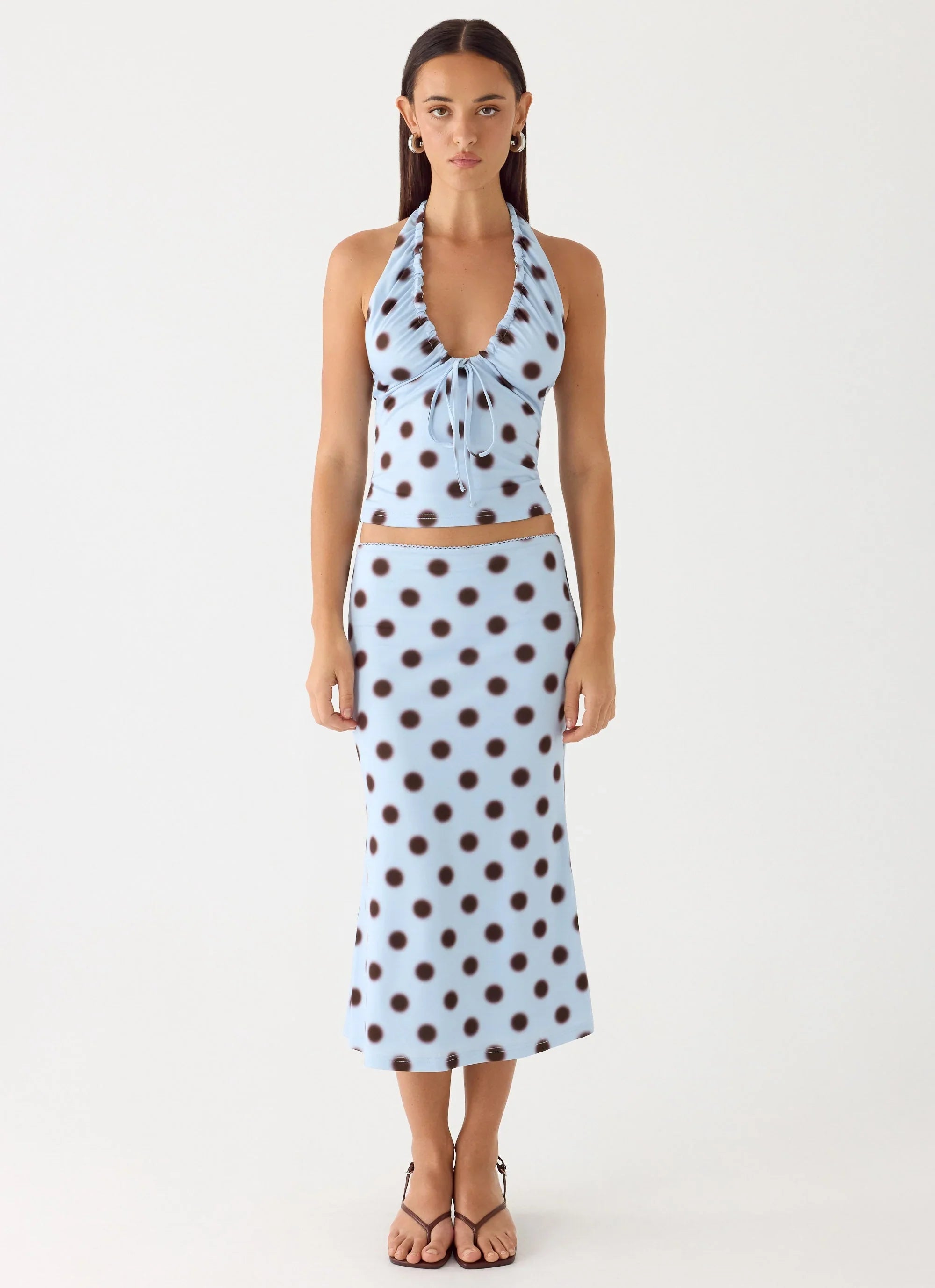 Ask You Twice Top Blue Mocha Dot