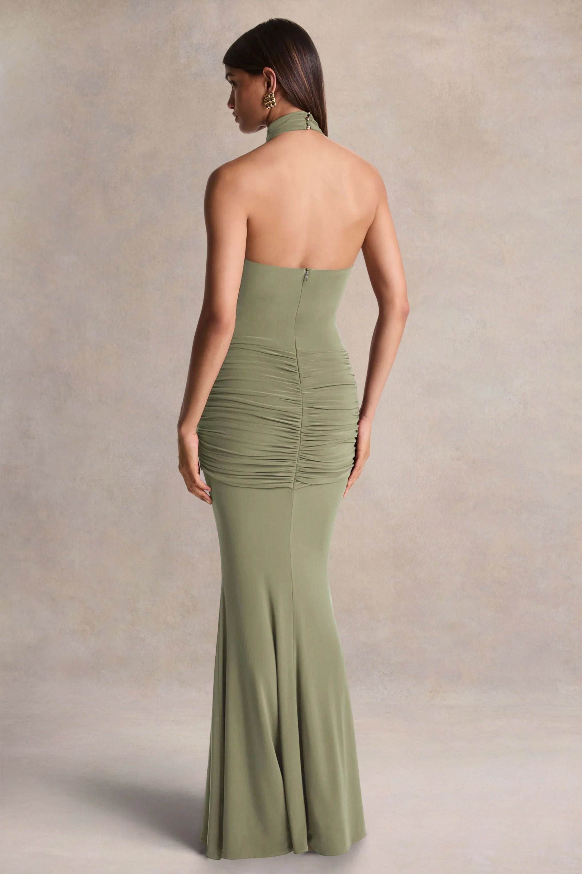 Hyla Green High Neck Maxi Dress With Sash Detail