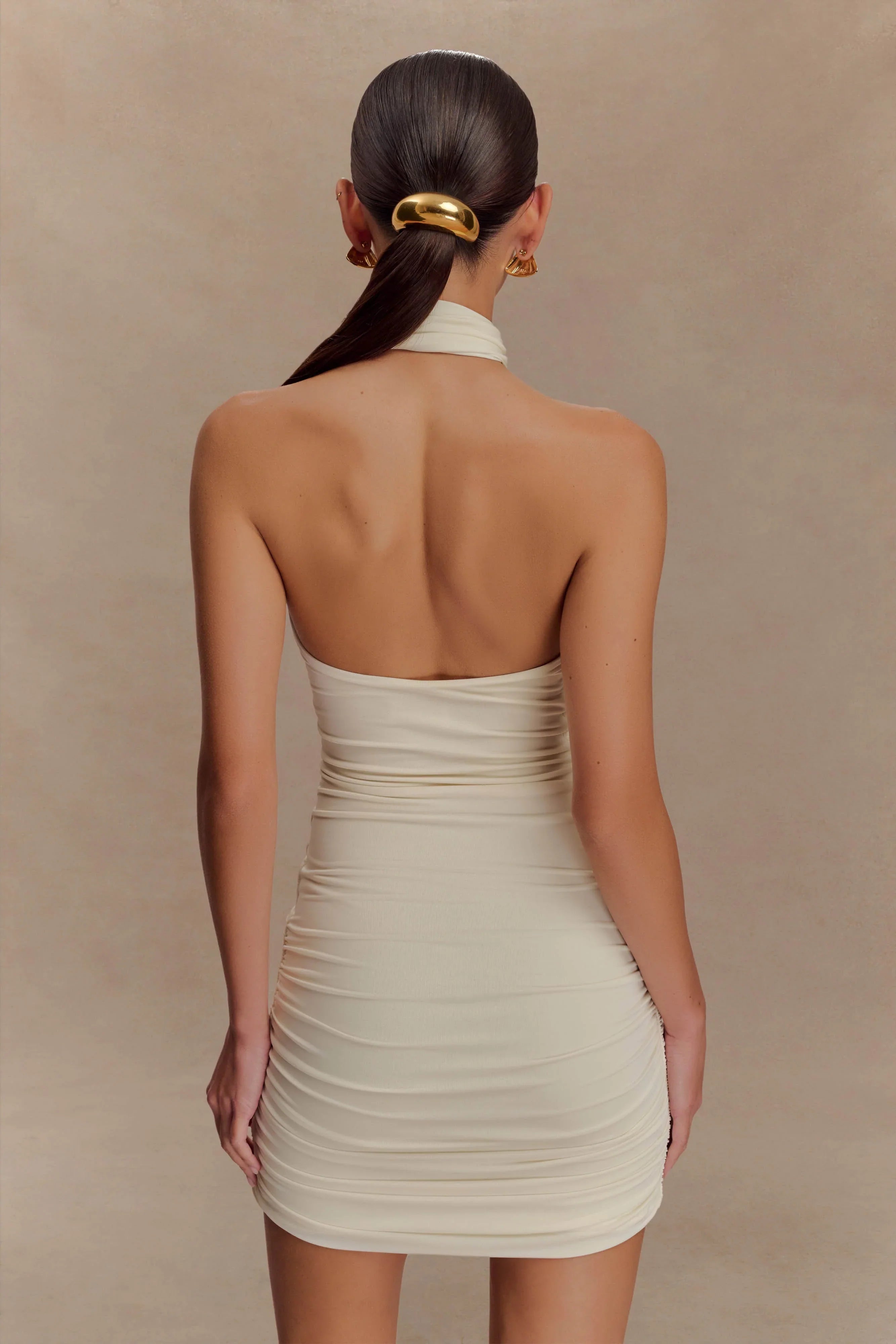 Mariposa Slinky Halter Mini Dress Ivory